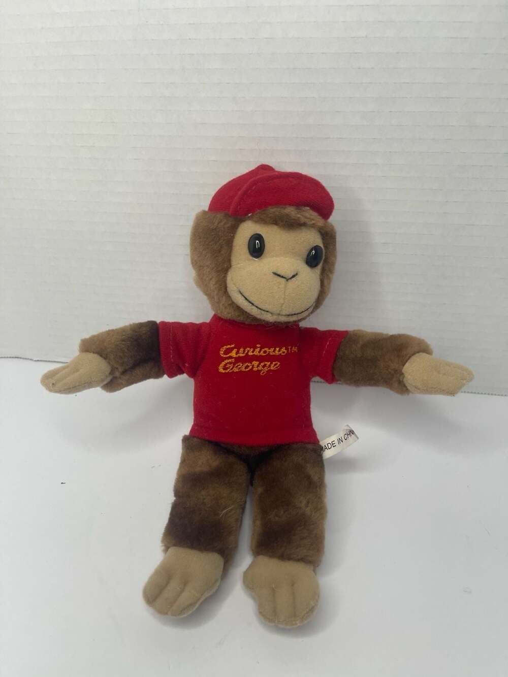 Vintage Curious George Small Plush Stuffed Animal with Red Shirt Hat